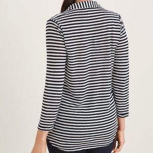 Chico's Striped Linen Pocket Top Blue White Linen